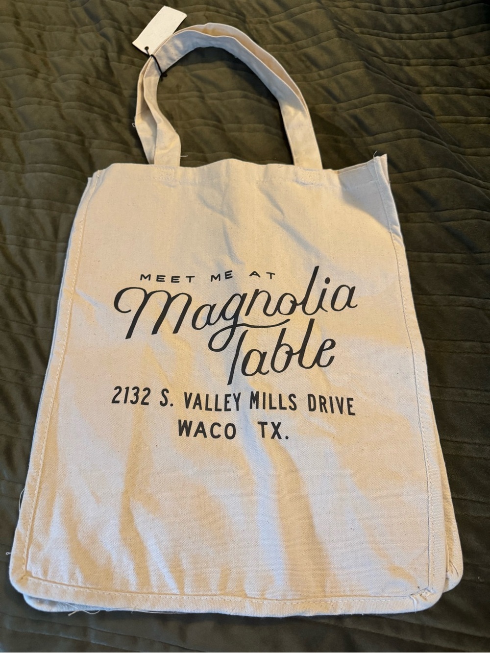 Magnolia Table Canvas Tote Bag in Natural with Black Print